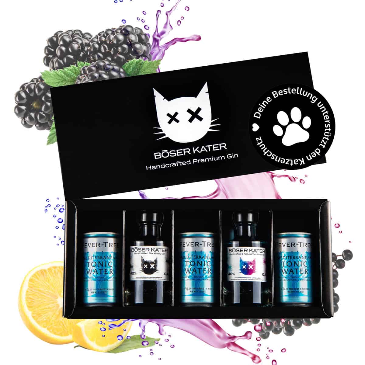 Böser Kater 2er Gin Tasting-Set / Geschenkbox mit passendem Fever-Tree Tonic Water – Bild 2