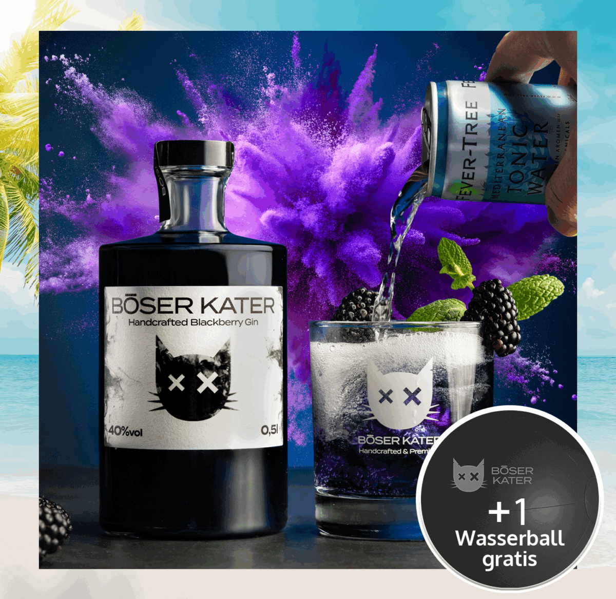 Böser Kater Blackberry Gin - Fruchtig schwarzer Black Gin mit Brombeeren 40% Vol.