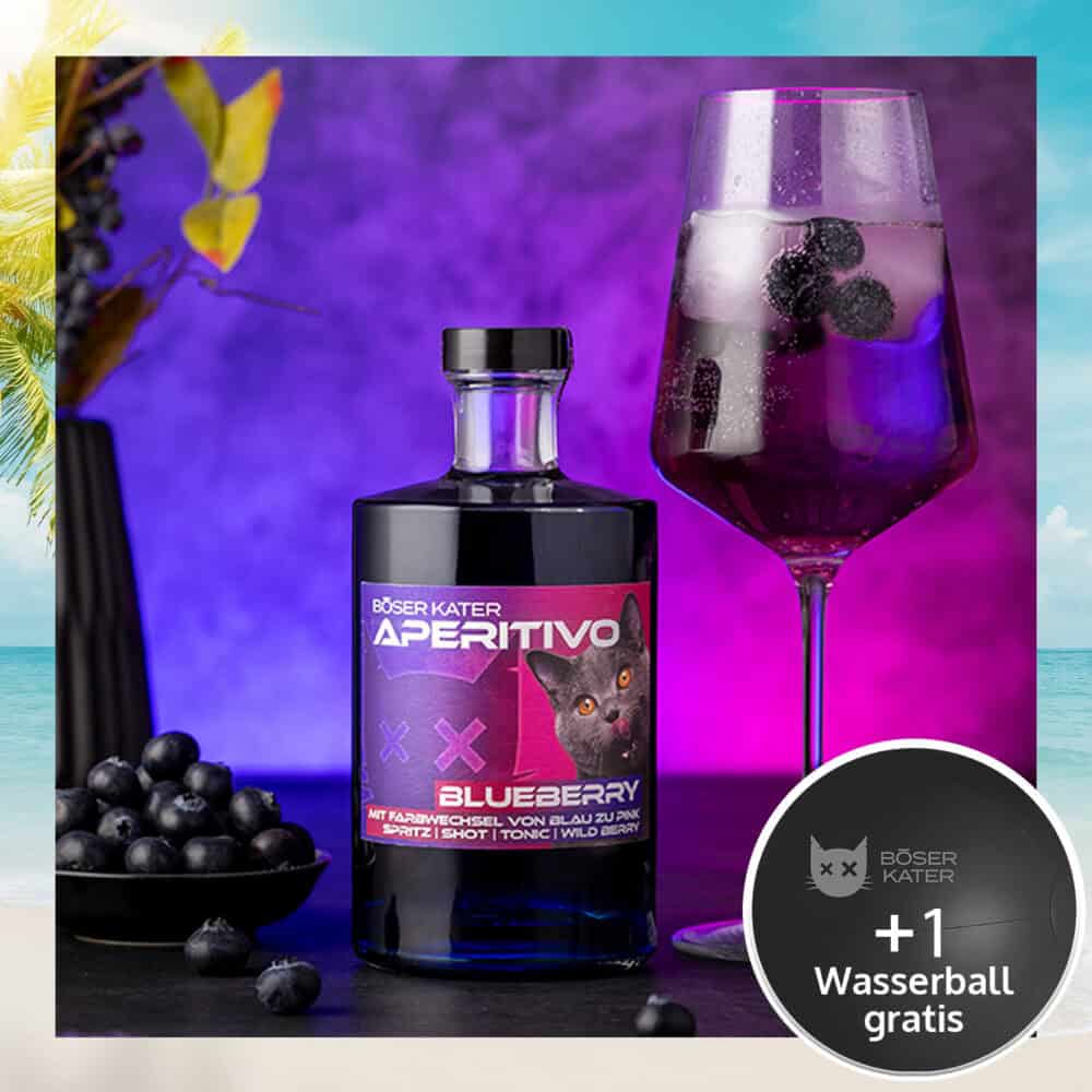 Böser Kater Blueberry Aperitivo | Likör mit Farbwechsel-Effekt von Blau zu Violett 0,5l 15% Vol.