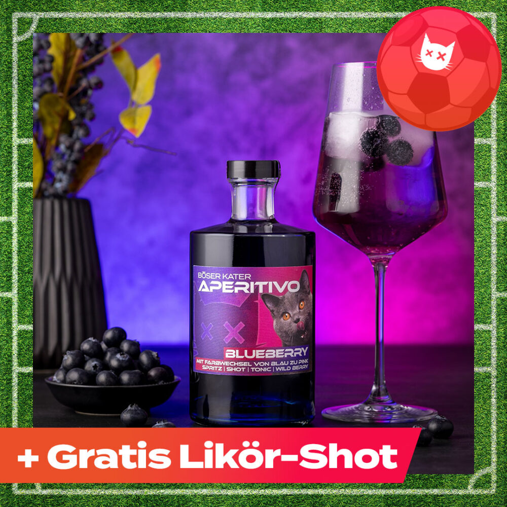 Böser Kater Blueberry Aperitivo | Likör mit Farbwechsel-Effekt von Blau zu Violett 0,5l 15% Vol.