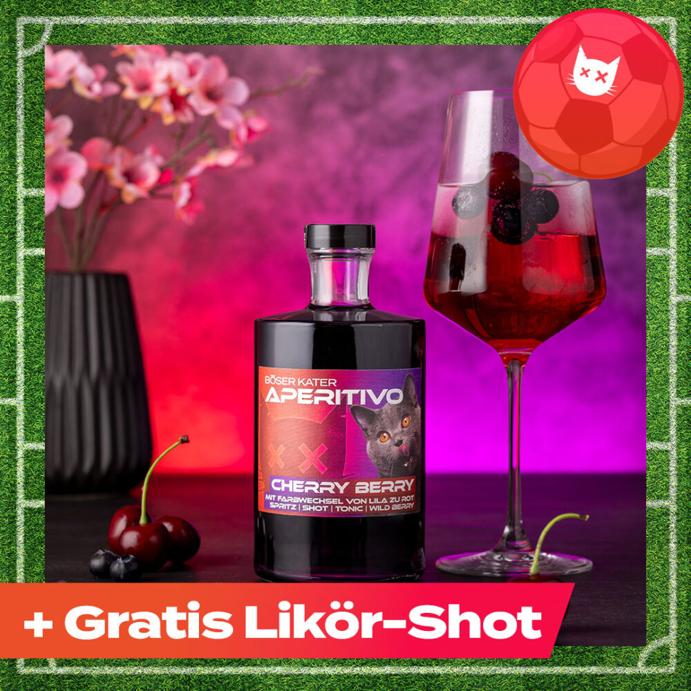 Böser Kater Cherry Berry Aperitivo | Likör mit Farbwechsel-Effekt von Lila zu Rot 0,5l 15% Vol.