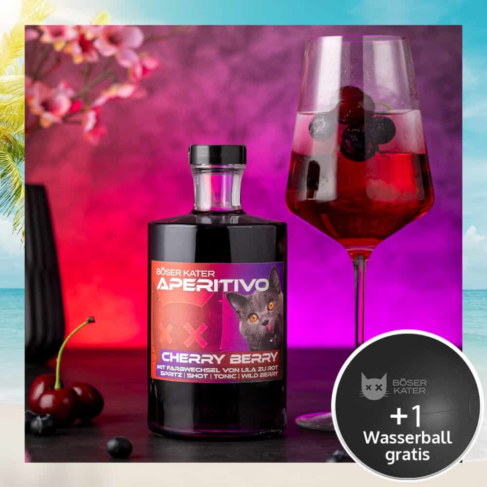 Böser Kater Cherry Berry Aperitivo | Likör mit Farbwechsel-Effekt von Lila zu Rot 0,5l 15% Vol.