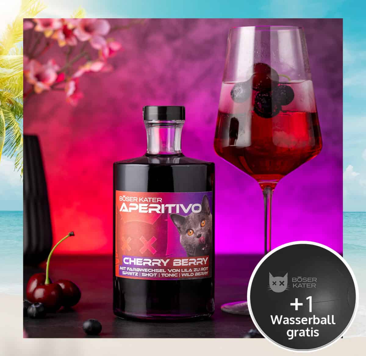 Böser Kater Cherry Berry Aperitivo | Likör mit Farbwechsel-Effekt von Lila zu Rot 0,5l 15% Vol.