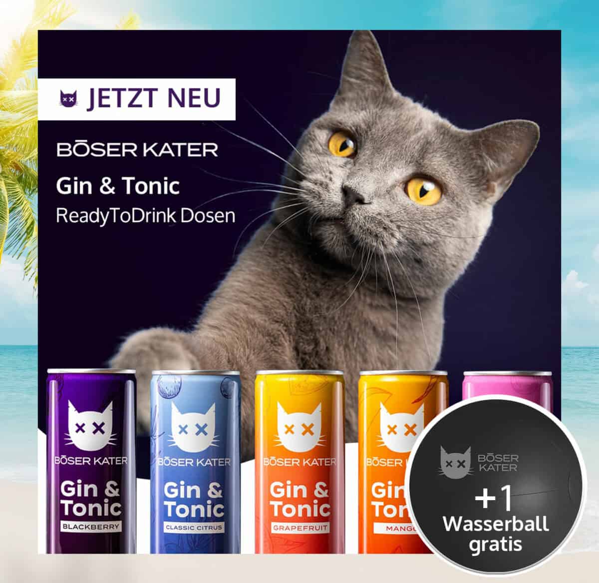 Böser Kater Gin & Tonic ReadyToDrink Probierset mit allen 5 Sorten in 250ml Dosen 10% Vol.