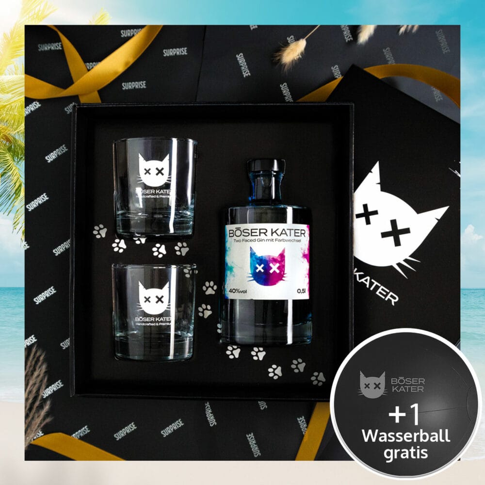 Hochwertiges Gin Geschenkset mit Böser Kater Gläsern
