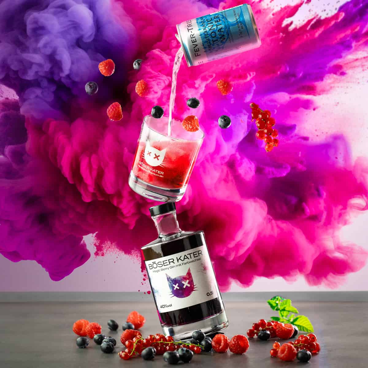 Böser Kater Magic Berry Gin mit Farbwechsel von Violett zu Rot 40% Vol. – Bild 4