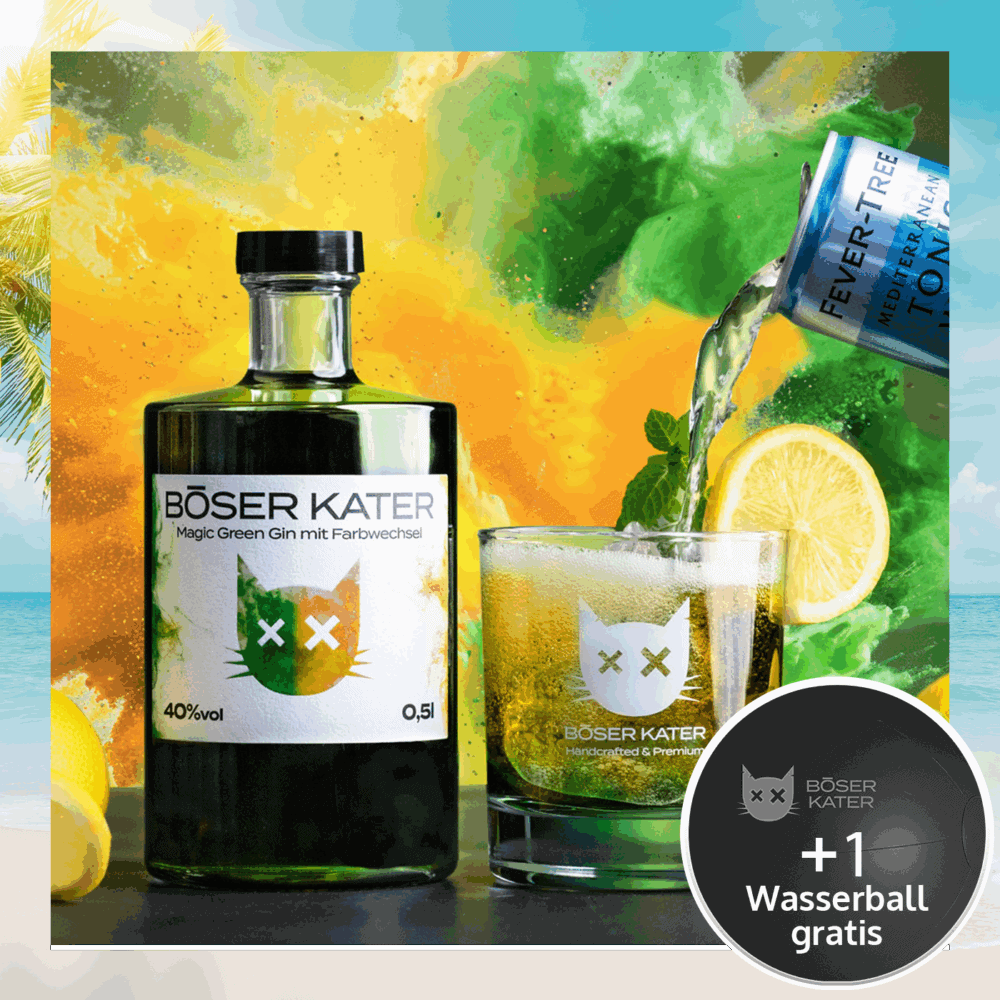 Böser Kater Magic Green Gin mit Farbwechsel von Grün zu Gelb-Orange 40% Vol.