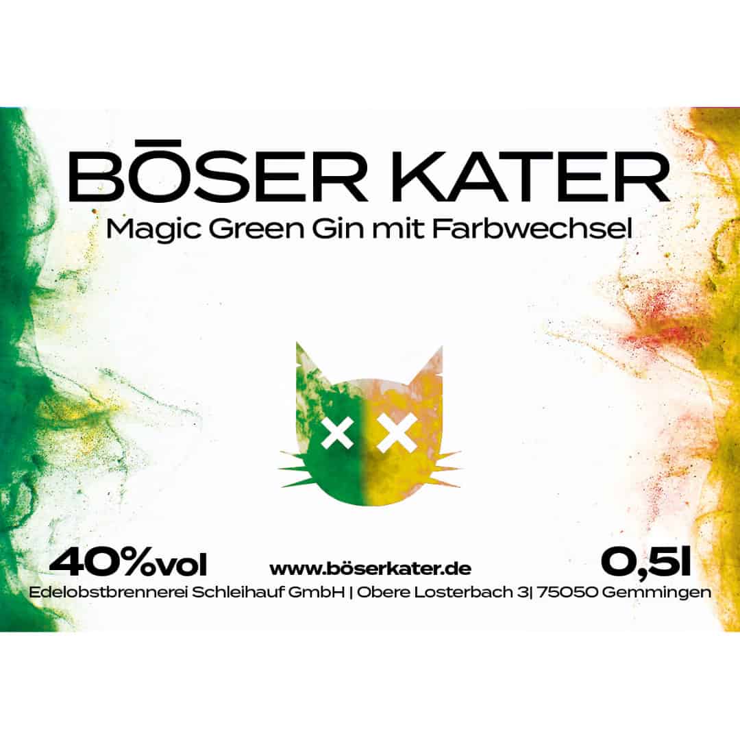 Böser Kater Magic Green Gin mit Farbwechsel von Grün zu Gelb-Orange 40% Vol. – Bild 5