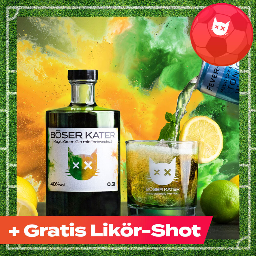 Böser Kater Magic Green Gin mit Farbwechsel von Grün zu Gelb-Orange 40% Vol.