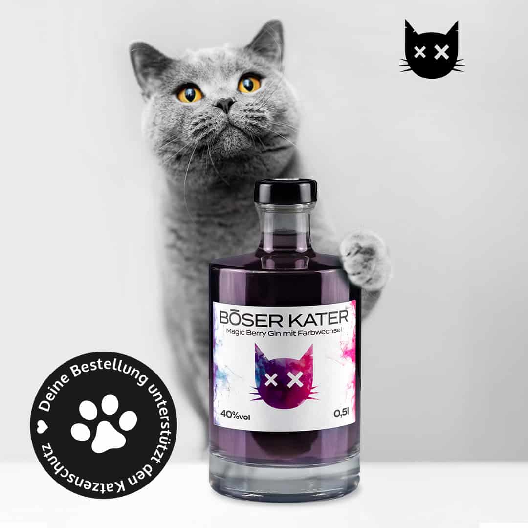 Böser Kater Magic Berry Gin mit Farbwechsel von Violett zu Rot 40% Vol. – Bild 3