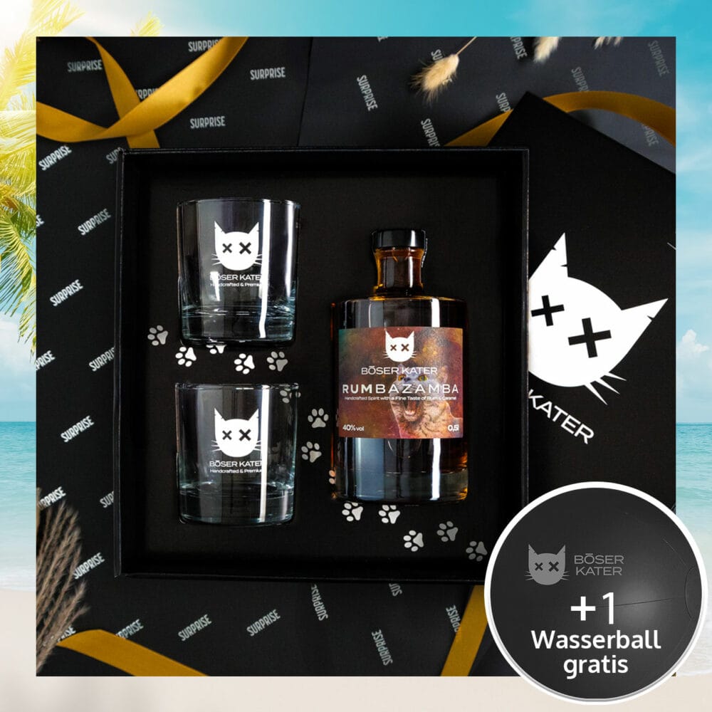 Hochwertiges Rum Geschenkset mit Böser Kater Gläsern