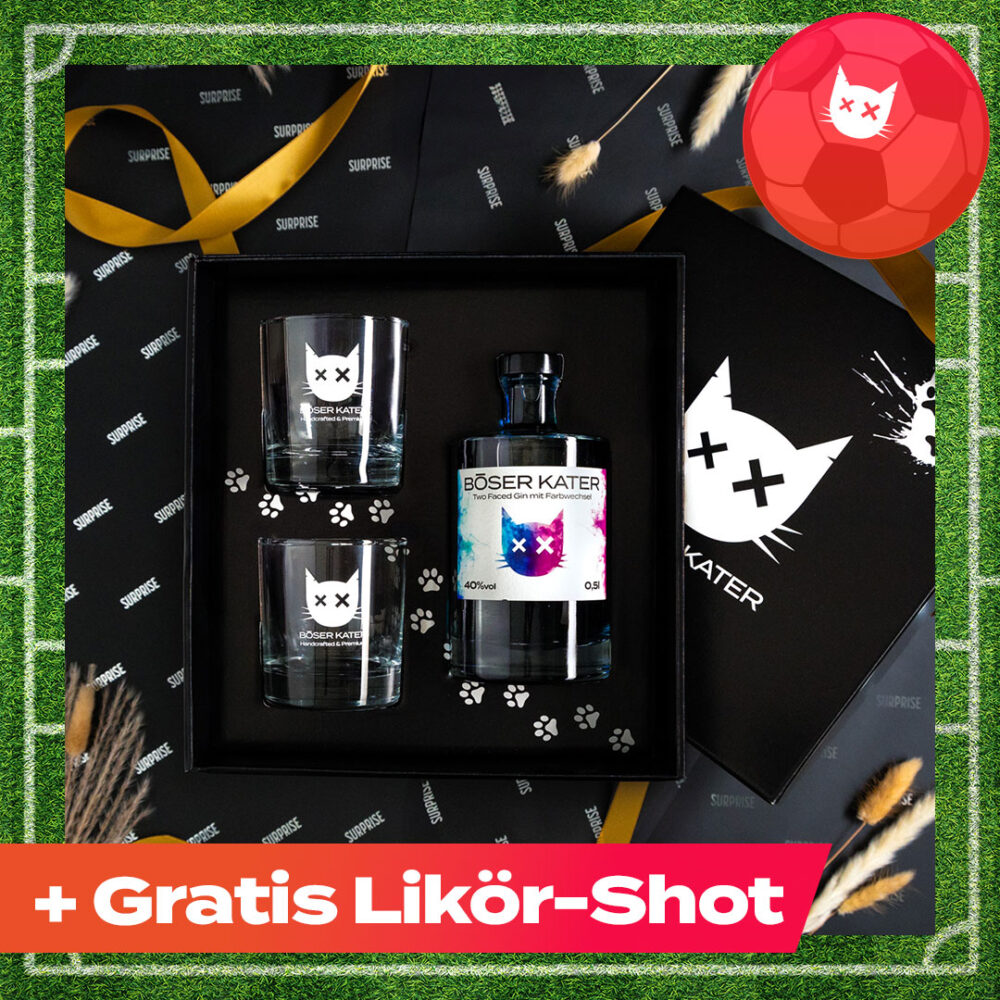 Hochwertiges Gin Geschenkset mit Böser Kater Gläsern