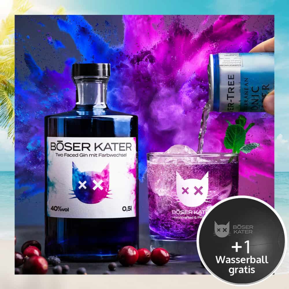 Böser Kater Two Faced Gin mit Farbwechsel von Blau zu Violett 40% Vol.