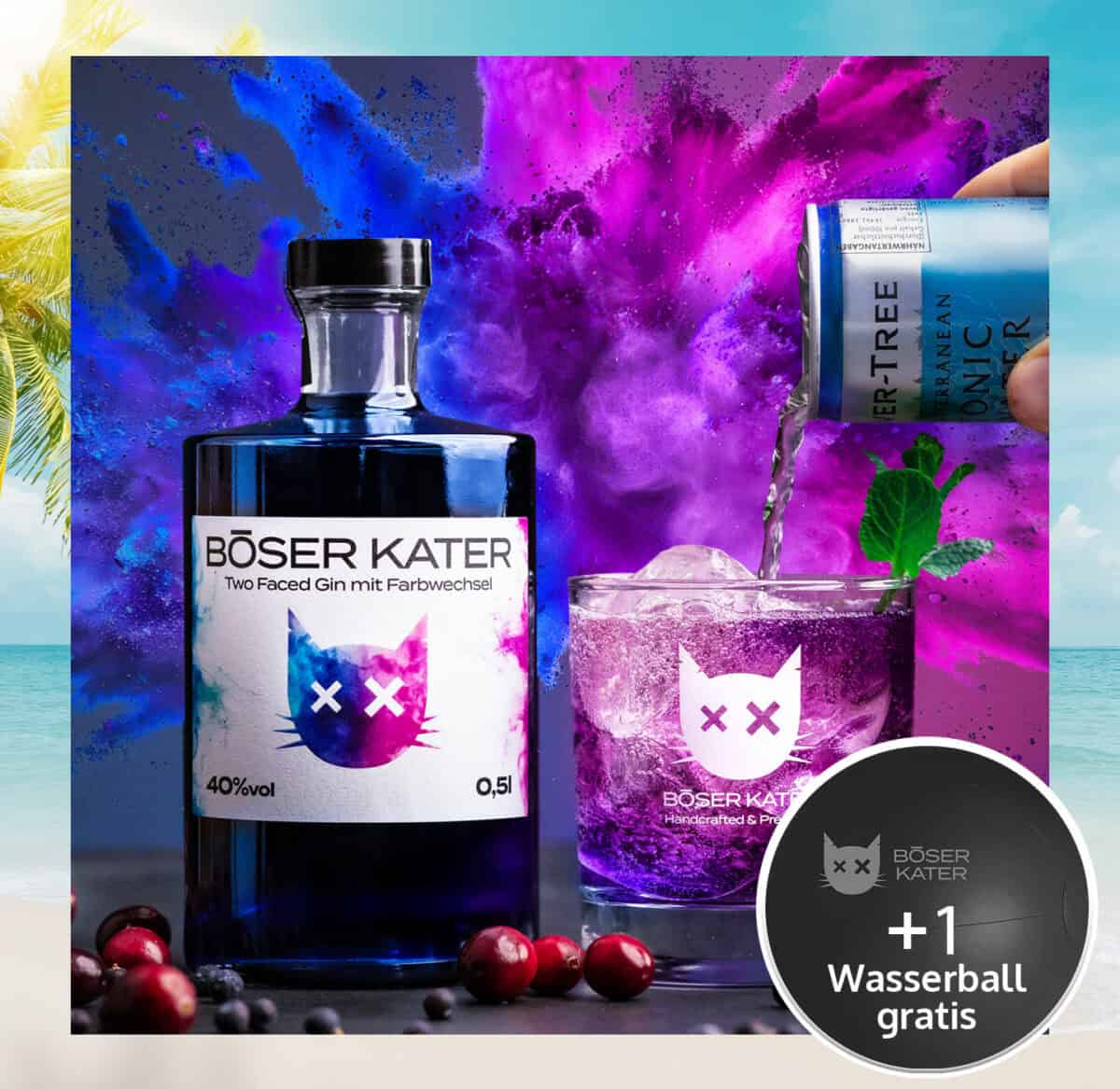 Böser Kater Two Faced Gin mit Farbwechsel von Blau zu Violett 40% Vol.