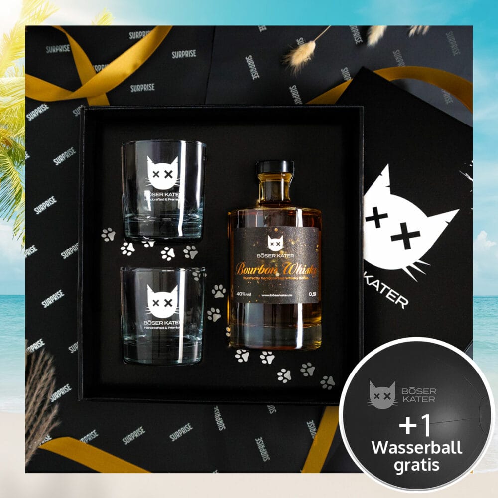 Hochwertiges Whisky Geschenkset mit Böser Kater Gläsern