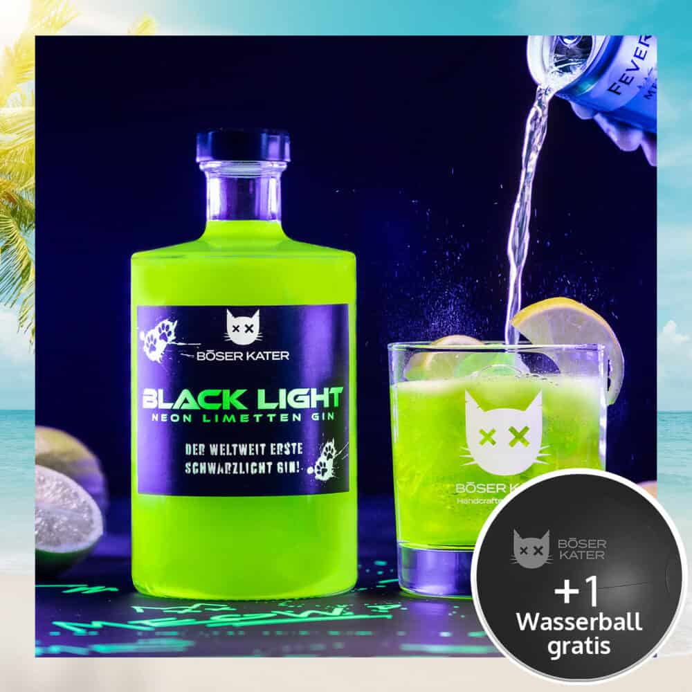 Böser Kater Blacklight Neon Gin mit natürlichem Schwarzlicht-Effekt & Limetten 0,5l 40% Vol.