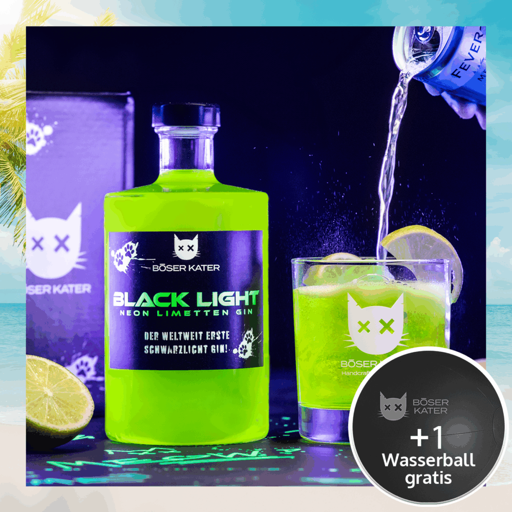 Böser Kater Blacklight Neon Gin mit natürlichem Schwarzlicht-Effekt & Limetten 0,5l 40% Vol.