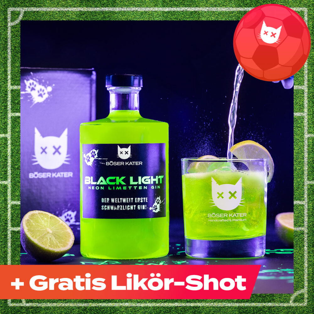 Böser Kater Blacklight Neon Gin mit natürlichem Schwarzlicht-Effekt & Limetten 0,5l 40% Vol.