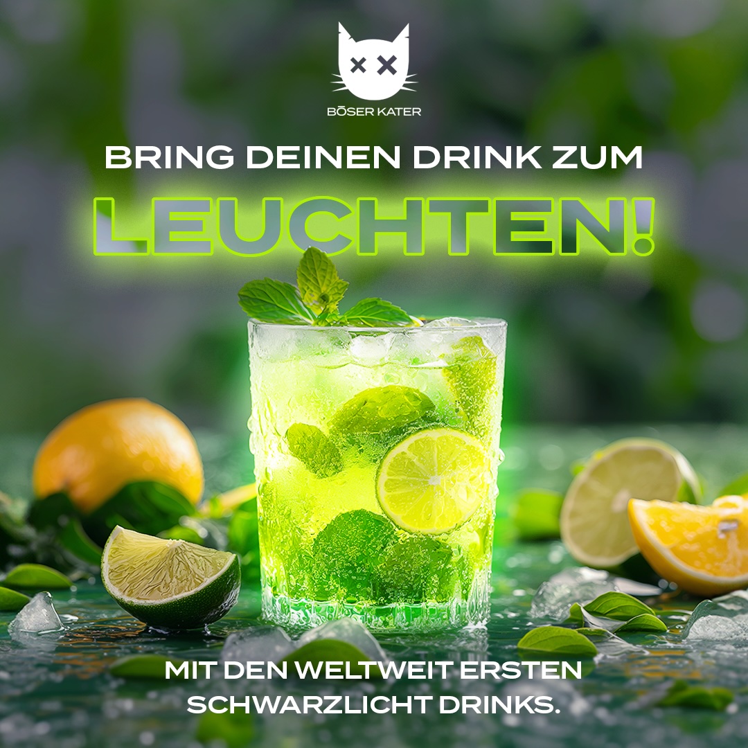 Böser Kater Blacklight Neon Gin mit natürlichem Schwarzlicht-Effekt & Limetten 0,5l 40% Vol. – Bild 6