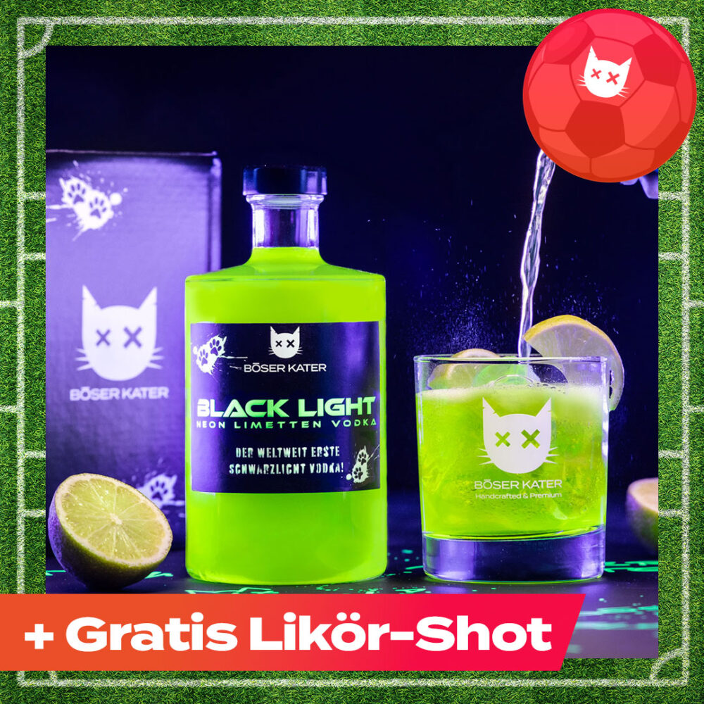 Böser Kater Blacklight Neon Vodka mit natürlichem Schwarzlicht-Effekt & Limetten 0,5l 40% Vol.