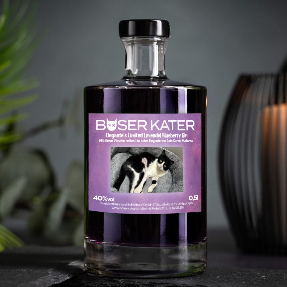 Presale ‼️ Limitierte Edition mit Cats Karma: Lavendel Blueberry Gin optional mit Glitzer-Effekt 0,5l 40% Vol.