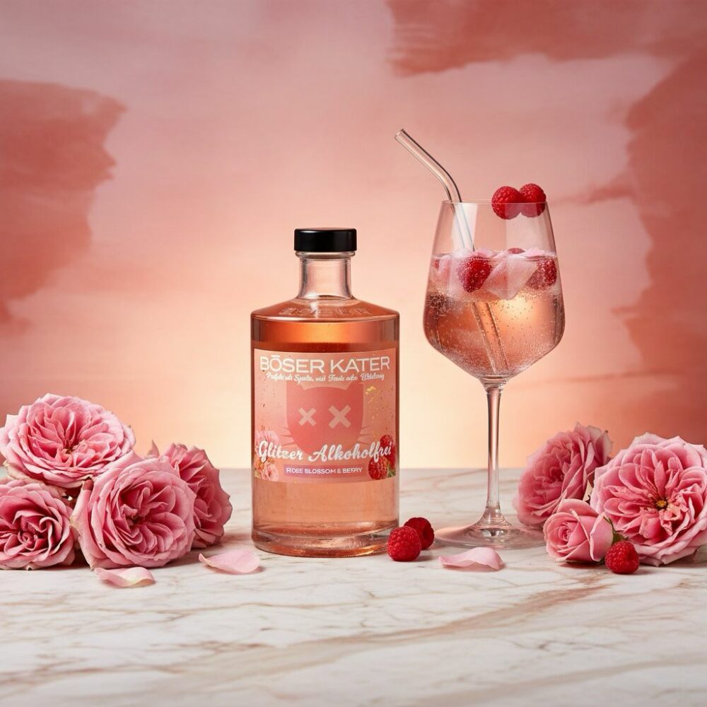 Böser Kater Alkoholfrei Rose Blossom & Berry mit Glitzer - Perfekte Basis für Spritz Cocktails 0,5l