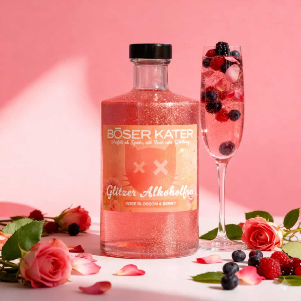 Böser Kater Alkoholfrei Rose Blossom & Berry mit Glitzer - Perfekte Basis für Spritz Cocktails 0,5l