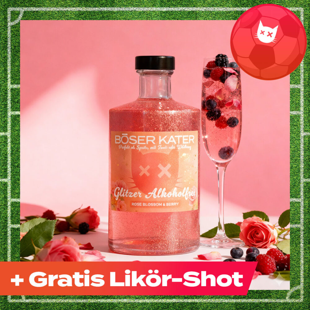 Böser Kater Aperitif Alkoholfrei Rose Blossom & Berry mit Glitzer - Perfekte Basis für Spritz Cocktails 0,5l