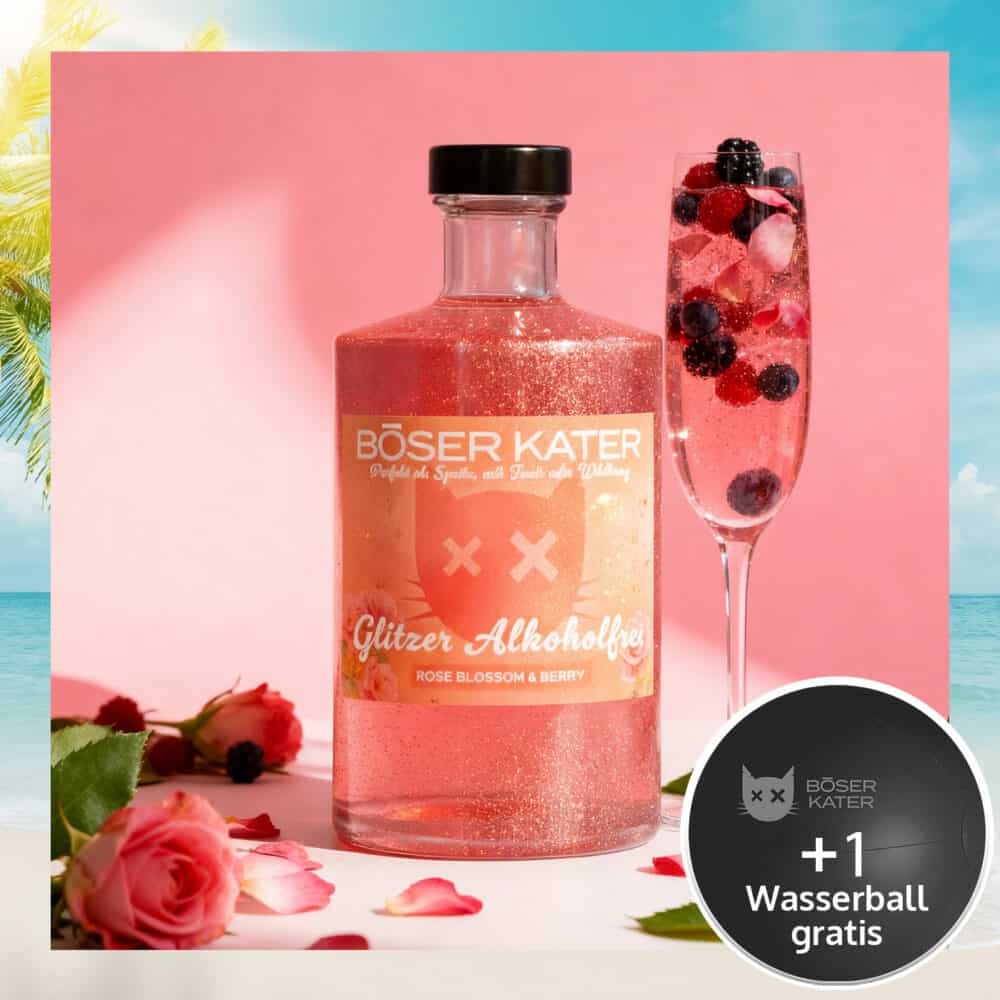 Böser Kater Aperitif Alkoholfrei Rose Blossom & Berry mit Glitzer - Perfekte Basis für Spritz Cocktails 0,5l