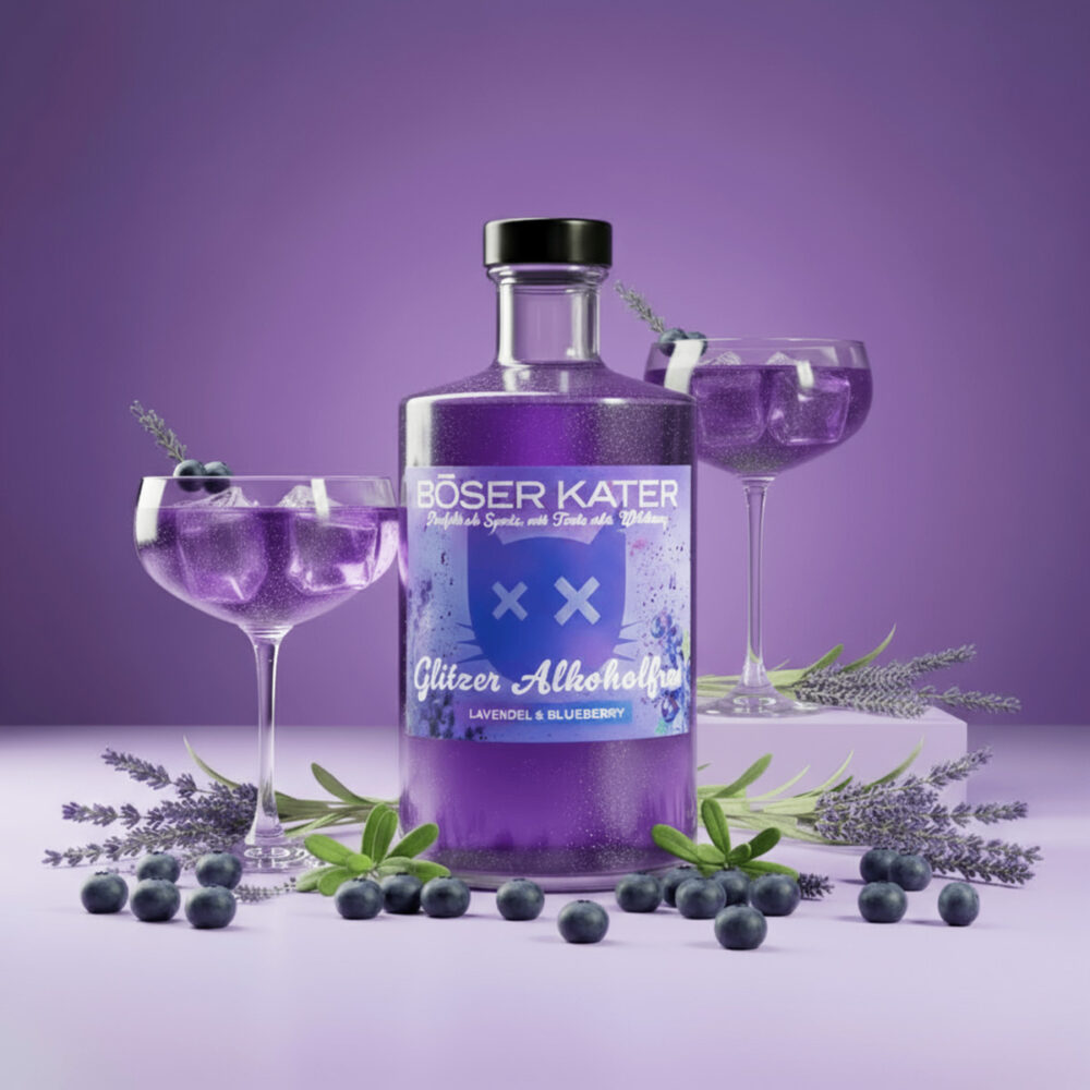 Böser Kater Alkoholfrei Lavendel & Blueberry mit Glitzer - Perfekte Basis für Spritz Cocktails 0,5l
