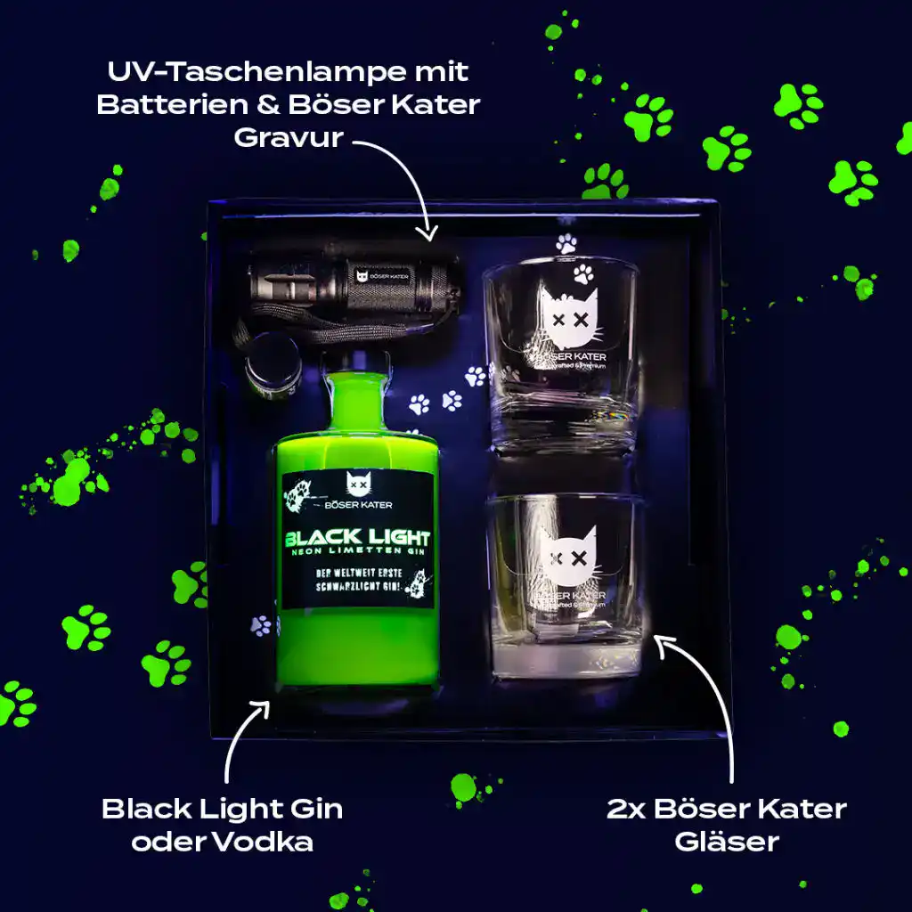 Blacklight Geschenkset mit Gläsern