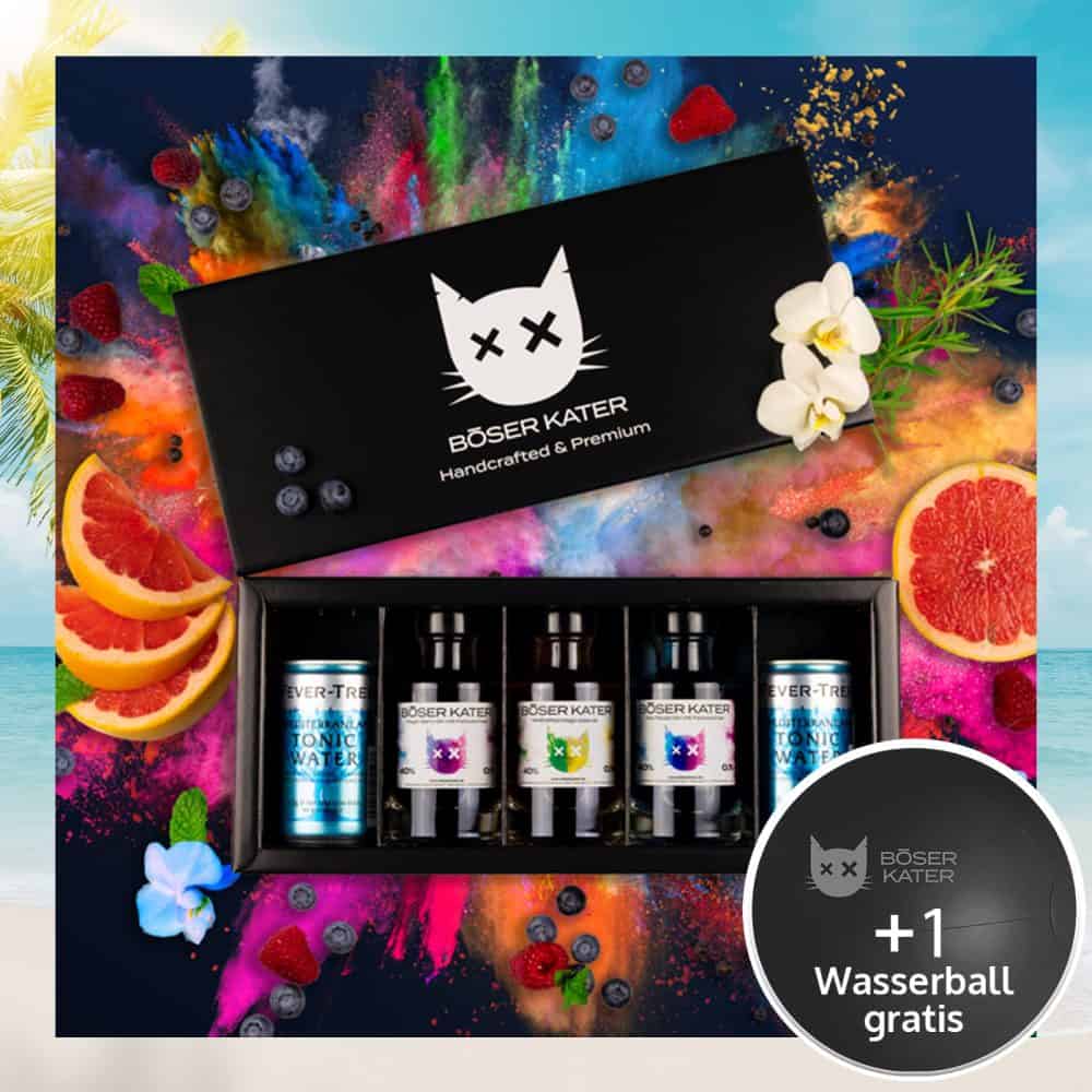 Böser Kater 3er Farbwechsel Gin Tasting-Set / Geschenkbox mit passendem Fever-Tree Tonic Water