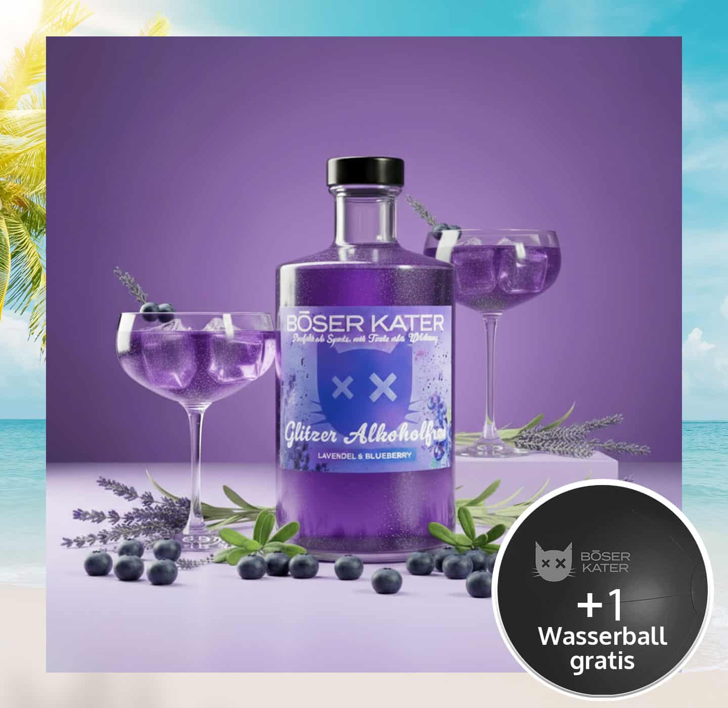 Böser Kater Aperitif Alkoholfrei Lavendel & Blueberry mit Glitzer - Perfekte Basis für Spritz Cocktails 0,5l