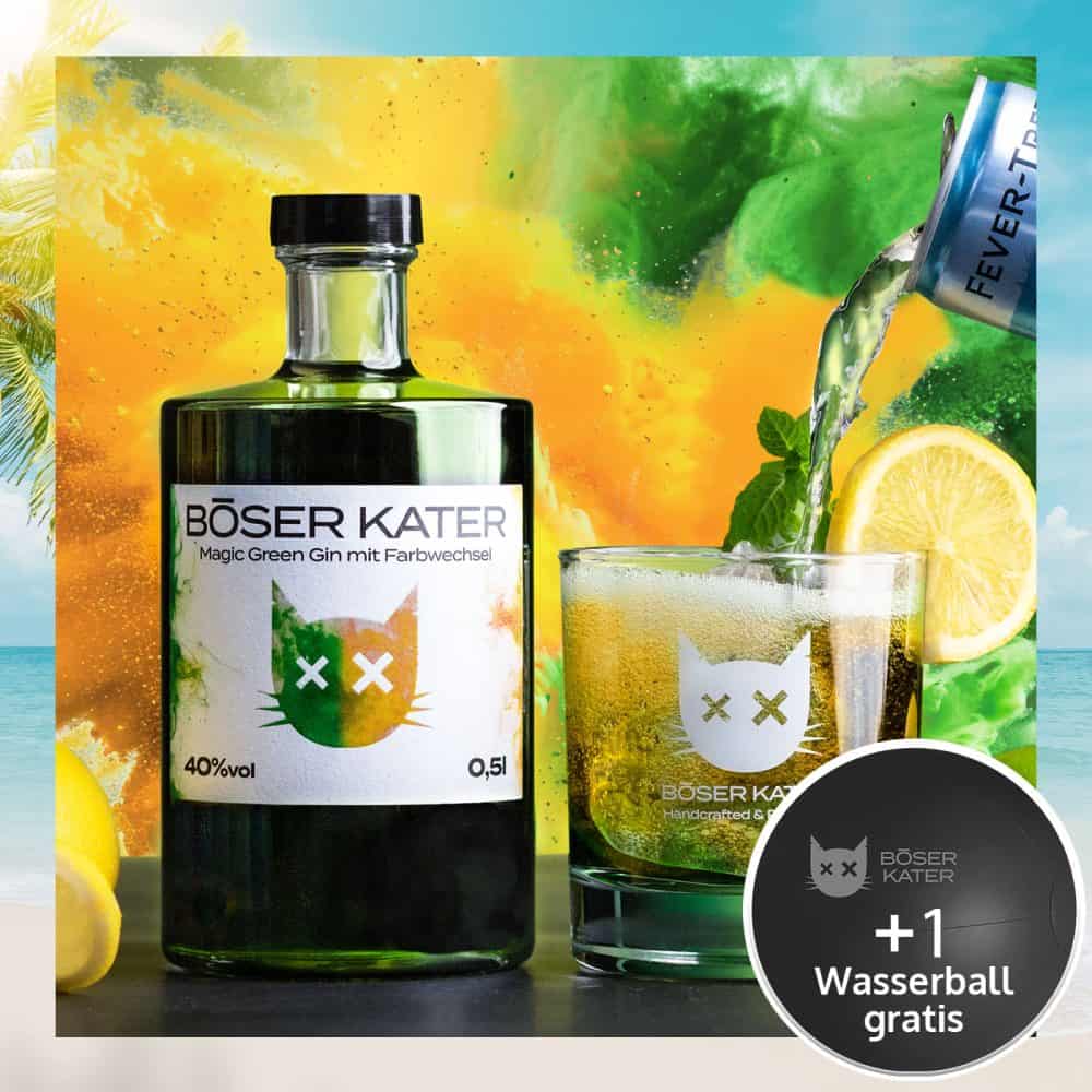 Böser Kater Magic Green Gin mit Farbwechsel von Grün zu Gelb-Orange 40% Vol.